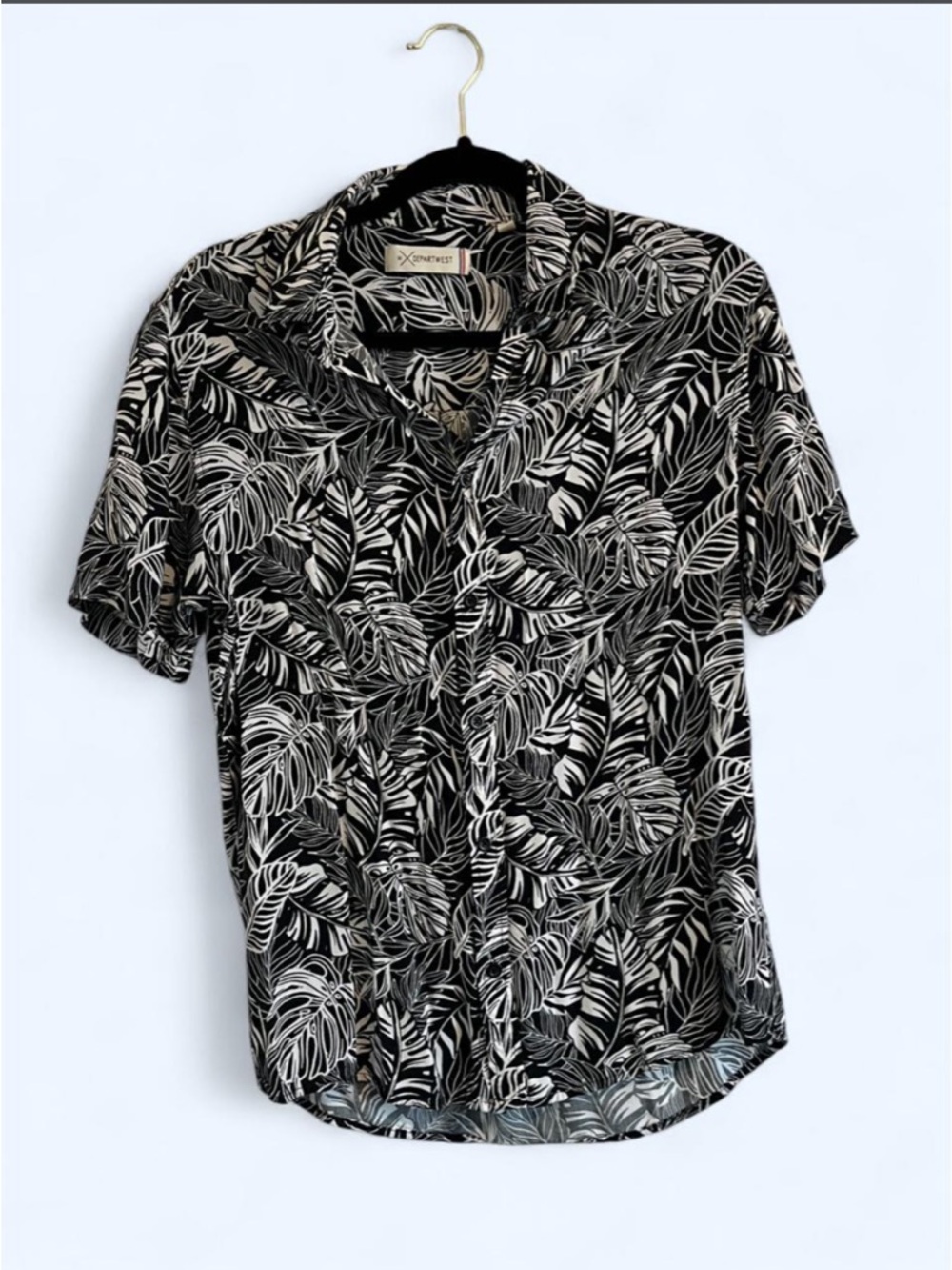 black + white tropical button up shirt